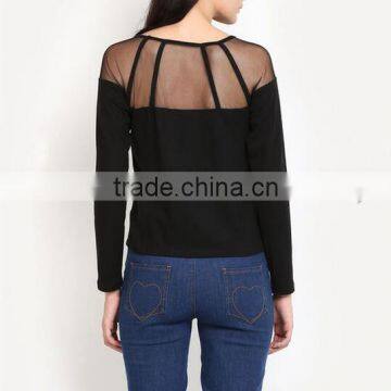 Two-color Long Sleeve T-shirt Skin Tight t Shirt With Net Design photo-3