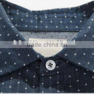 Latest Blue 100% Cotton Cowboy/jeanet Long Sleeve Casual Shirts for Men With Dots and Spread Collar photo-4