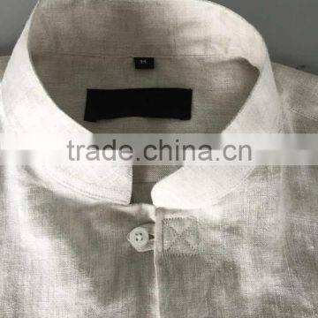 Beige Linen Mandarin Collar Special Buttonhole Mens Casual Dress Shirts photo-5