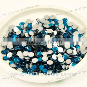 Round shape blue zircon color silver base crystal rhinestones flat back glass beads