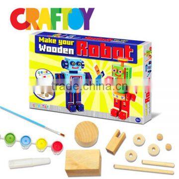 OEM Product Art & Craft Toy Color Wooden Mini Robot Set photo-3