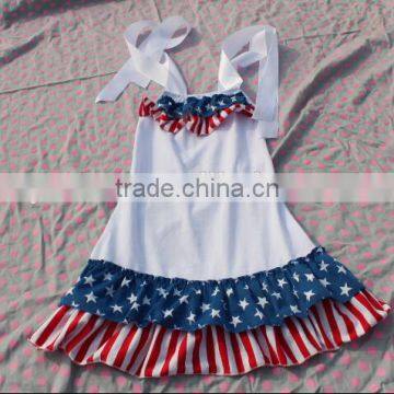 Hot Sale Children Patriotic Sleeveless Cotton Dress Girl Independence Day Petti Dress Kids July 4th Cheap Dress