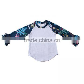 kids clothing wholesale long sleeve floral print t-shirts with ruffle girls kids t-shirts design