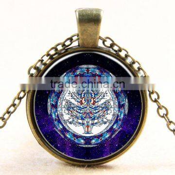 XP-TGN-LT-166 New Fashion Diy Image Gemstone Round Cabochon Family Tree Mandala Time Necklace In Alloy
