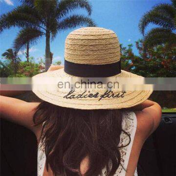 Ladybug Embroidery Straw Hat Large Eaves Sunscreen Beach Hat