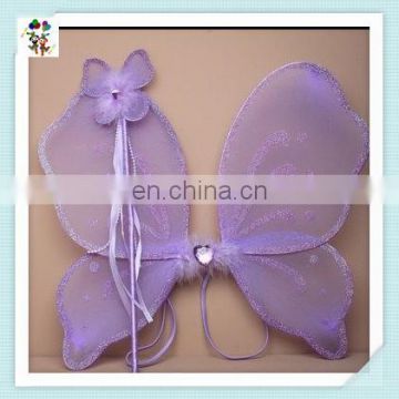 Kids Fancy Dress Dance Cheap Purple Fairy Butterfly Wings with Wand HPC-0875