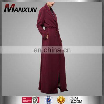 Classic Burgundy Muslim Ladies Abaya Front Open Long Sleeves Cardigan & Kimono Islamic Clothing