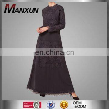 OEM China Muslim Women Fashionable Dress Washed Navy Lace Long Sleeves Maxi Dress