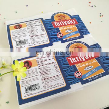 Hot sale PVC food sticker custom shape waterproof sticker with logo printed for sauce bottle