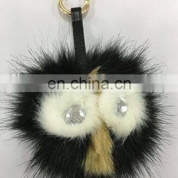 Owl pom pom key chain large faux fur OWL bag charms