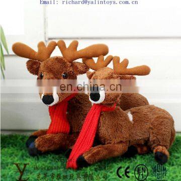 Realistic plush stuffed animal toys animated Christmas reindeer with red scarf