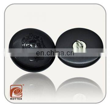 40L ECO-Friendly Black Solid Color Polyester Resin Shank Laser Logo Button Has Metal Silver Pin , Coat Button