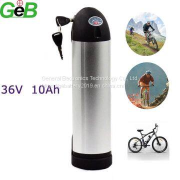 36V 10Ah Lithium ion Bottle e-Bike Battery with a Tough Aluminium Shell Body