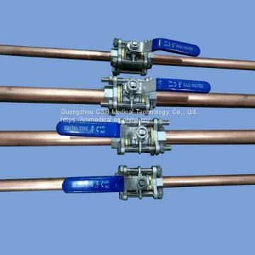 Medical Gas Pipeline System using Stainless Steel Material Shut off Ball Valves with Copper Tubes and Medical Gas Gauge Ports