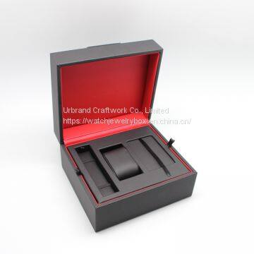 Black PU Leather Watch Box With Custom Insert for Holding Watch, Watch Strap, Warranty Card photo-2