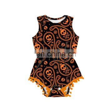 Girl Paisley Skull Pom Pom Romper Halloween Bodysuit Baby Onesie