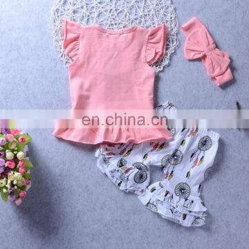New Fashion Baby Girl Clothing Sets 100% Cotton Ruffle Aeolian Bells Printed Pink Kids Girl Boutique Outfits photo-2