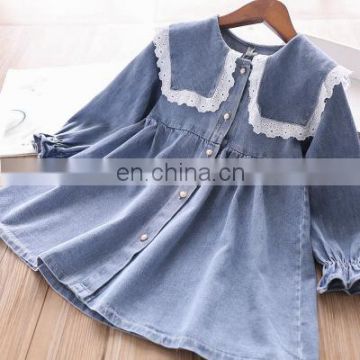 Lace Collar Pearl Button Denim Dress Girls Skirts Kids Wholesale