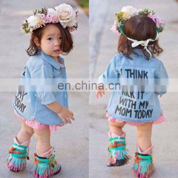 Autumn Toddler Baby Girl Coat Cotton Denim Kids Children Clothes Letters Printed Tops T-Shirt Trench Jacket photo-3