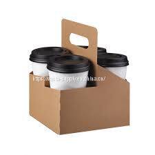 Disposable coffee cup packaging cardboard box 4 cup drink carrier with handle