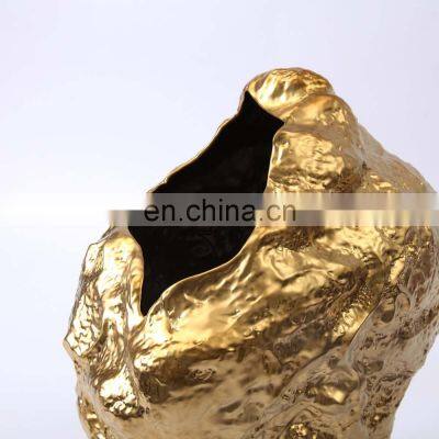 Modern Luxury Art Decoration Gold Minimalist Matte Ceramic Texture Flower Vase