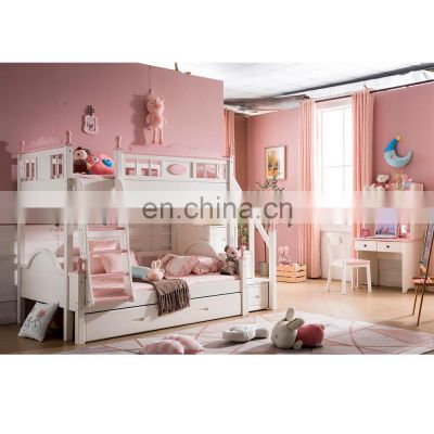 Children bedroom furniture set designs girls Pink color solid wood bunk bed kids children bunk bed