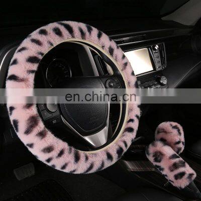 Supplier 3 pcs Winter Imitation Rabbit Fur Car Steering Wheel Cover Plush Handle Cover To Keep Warm Set Universal Steering Wheel