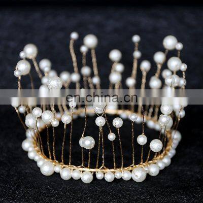 New Fashion Fairy Style Crown Seaweed Shape Tiaras Pearl Decor for Wedding Party Baking Cake Topper Crown