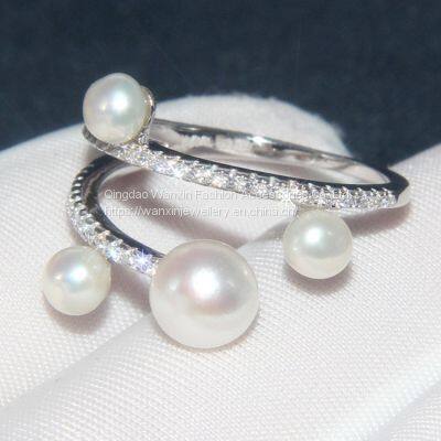 S925 Sterling Silver Ring With Crystal Diamond Pearl Ring photo-4