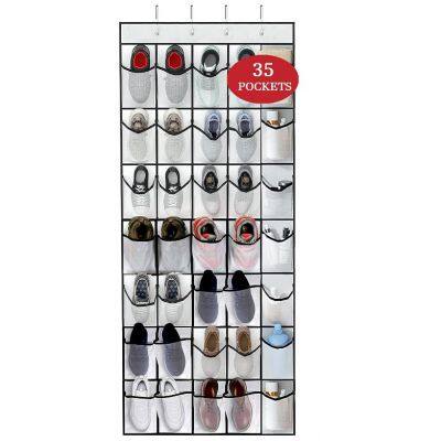 35 Pocket Over The Door Shoe Organizer, Door Hanging Storage Shoe Holder Rack for Large Capacity Shoe Organizer for Men and Women Kids Closet Bedroom Bathroom