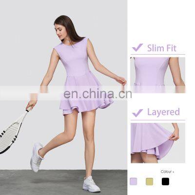 New Style Fashion Sleeveless Naked Workout Sports Golf Tennis Wear One Piece Dress Fitness Gym Activewear Clothing For Women photo-3