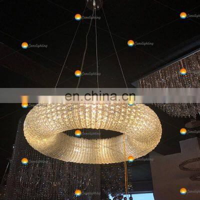 Modern Luxury Large Silver Beaded Circular With Crystal Halo Clear Iron Body Hotels Bedroom Decorative k9 Crystal Chandelier photo-5