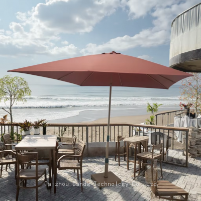 New Arrived 2.4*2.4M Heavy Duty Aluminum Outdoor Umbrella Hand Push Parasol Waterproof Frame With Wooden Looking