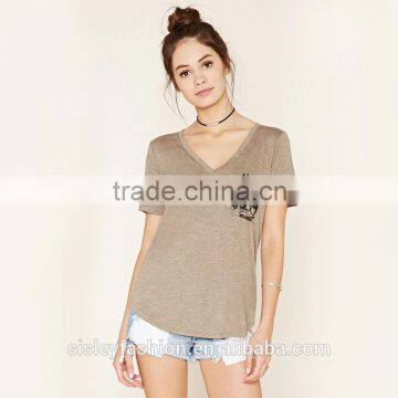 High quality women comfortable v-neck cotton women t shirt short sleeve t shirt wholesale china TS090