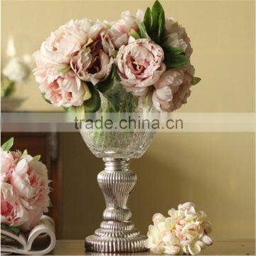 tall cracked glass vase with metal stand for wedding centerpieces