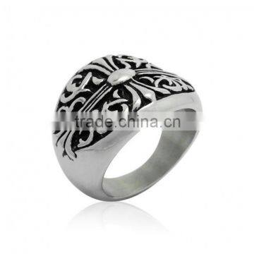 custom high end European Style Retro Concave Cross Iris Pattern Titanium Steel ring men personalized ring