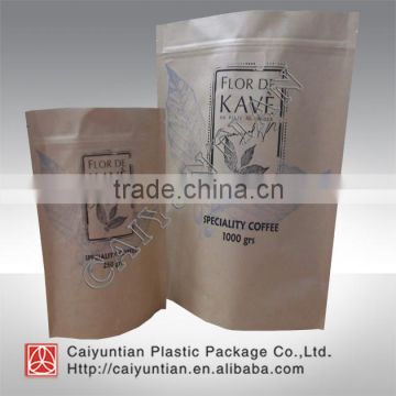 Foil lined kraft paper bag with zipper/ stand up brown kraft paper tea bag