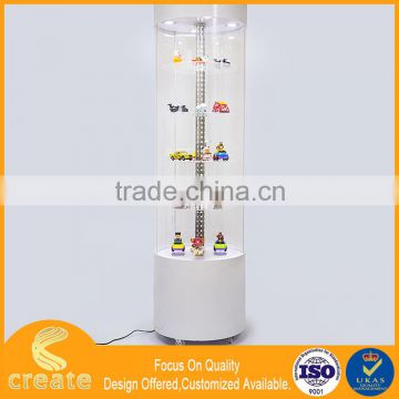 Rotating transparent glass(acrylic) metal/aluminum showcase for your products displaying