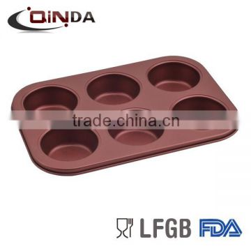 Carbon steel 6 cup muffin pan in wine red color