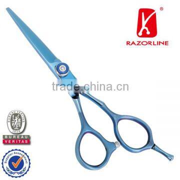 R1X Blue sandblasted Handle Stainless steel Titanium Colorful Hair Scissor