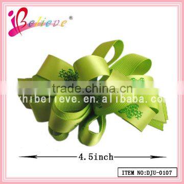 High quality green hair accessories curly ribbon flower types of pin barrette