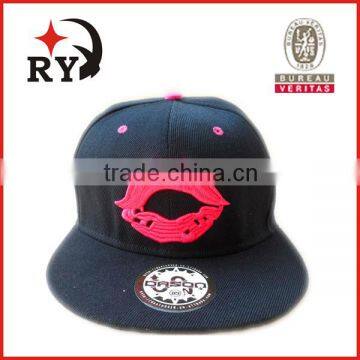 Pink Lips Embroidery Snapback Caps