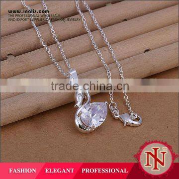 Hot sale swan shape silver necklace crystal LKNSPCP265