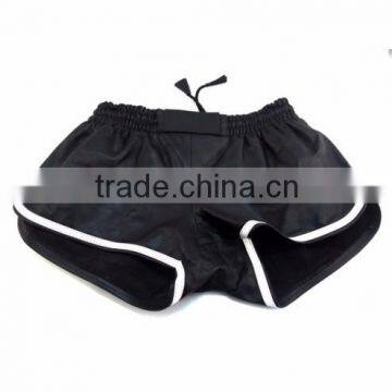 NEW 2015 GOTHIC BLACK BONDAGE LEATHER SHORTS WITH COLORED PIPING SOFT LEATHER MATERIAL