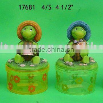 4-1/2"H Polyresin tortoise w/jewellery box