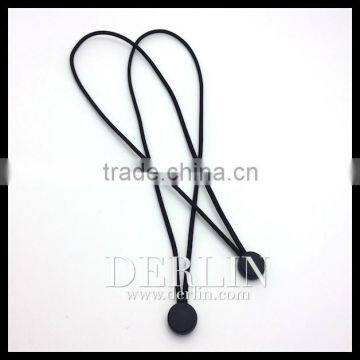 Black Round Rubber Plastic cordend with Black String Drawcord Elastic Rubber Band