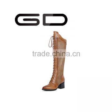 GD hot sale fashionable pure color suede leather lace rivet tall boots for girls