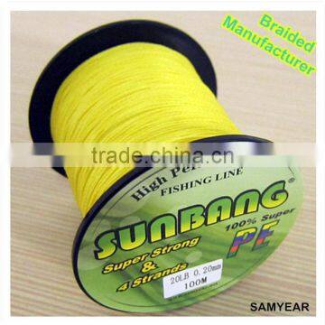 Zhejiang Outdoor Wholesale Fishing Tackle Japanese Spectra PE Fishing Braided Line 4 Strands 20lb 1000m Fluo