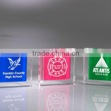 clear acrylic block with logo print or engrave