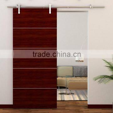 Engineered walnut veneered honeycomb paper core barn style sliding flush doors hanging on stainless steel sliding hardware